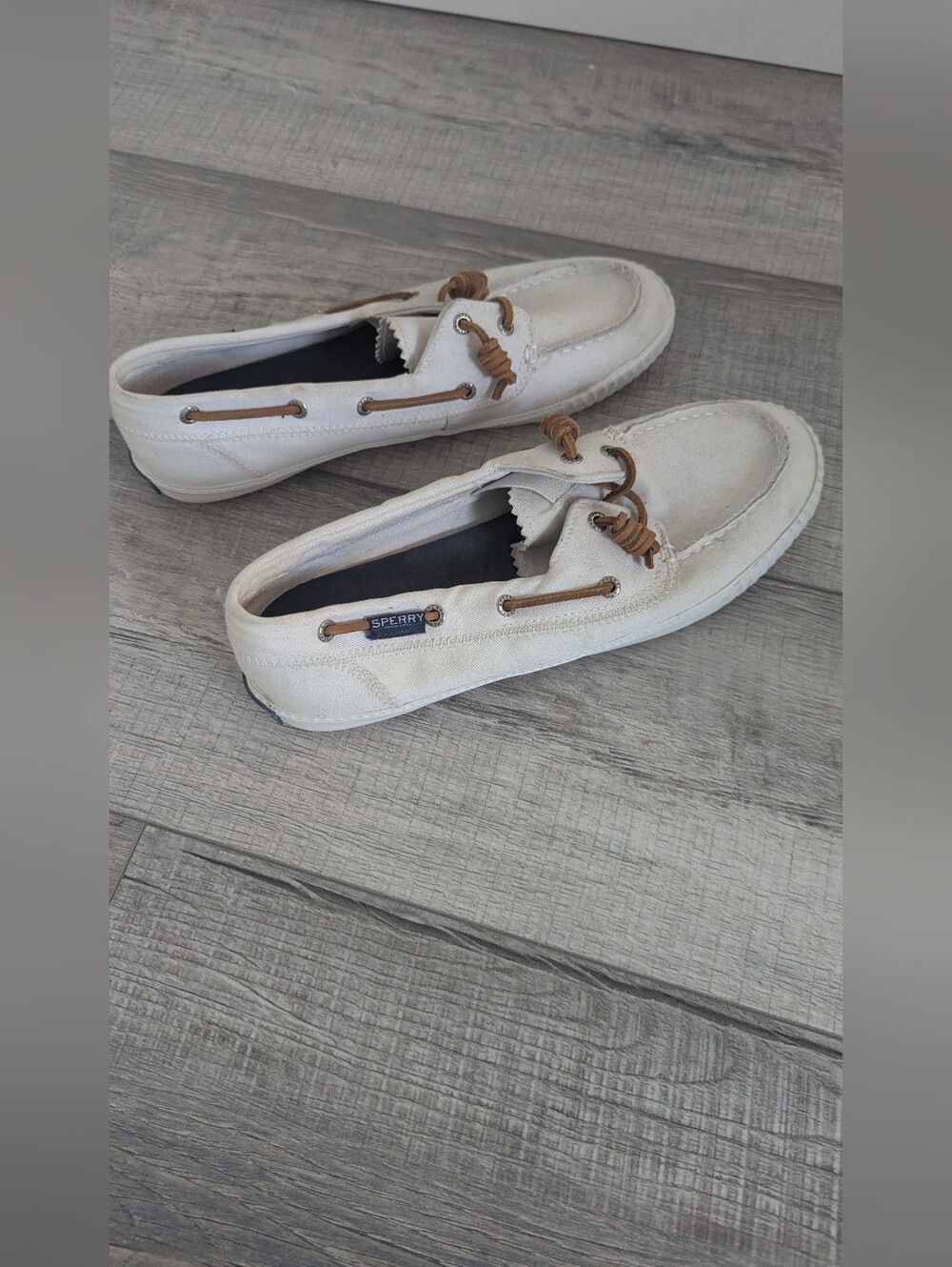 Sperry Sayel Away White Washed Canvas Boat Shoe Sneakers | Women's Size 9M